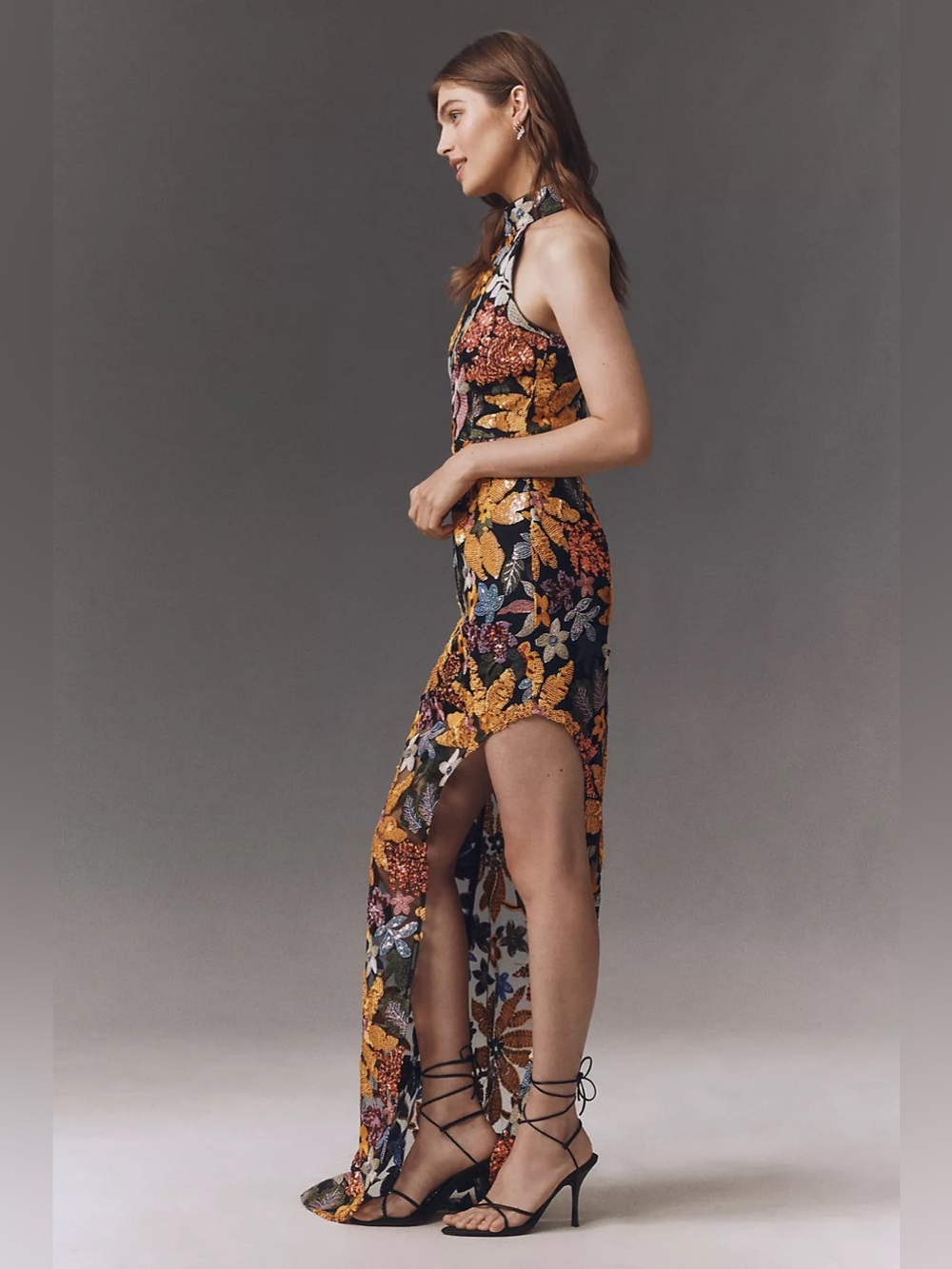 Elliatt Kiran Gown Orange Floral Sequin Embroidered Maxi Dress NEW - Picture 7 of 13